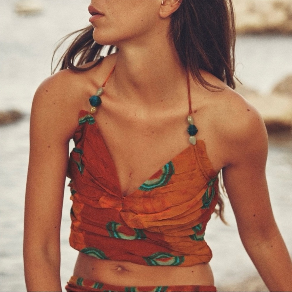 Zara Multicolor Halter Tie Top NWOT